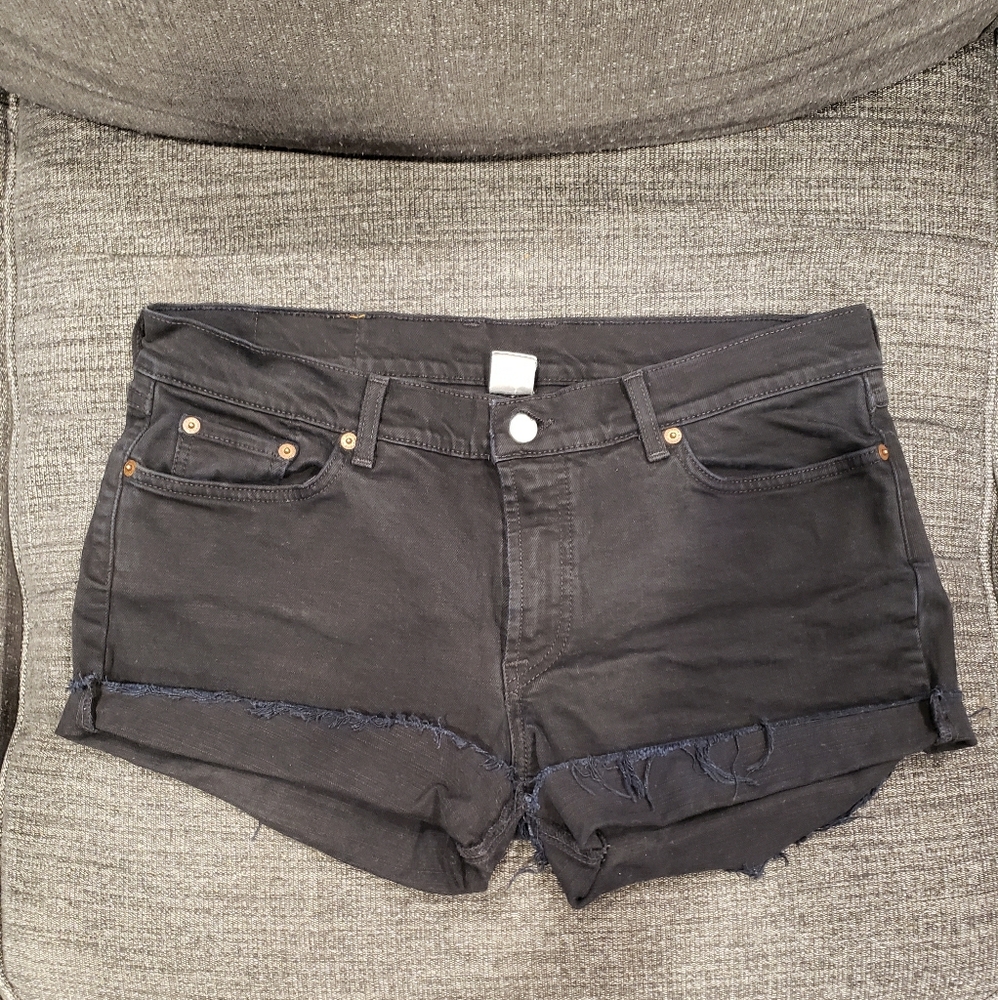 Lucky Brand black cutoff rolled frayed jean shorts